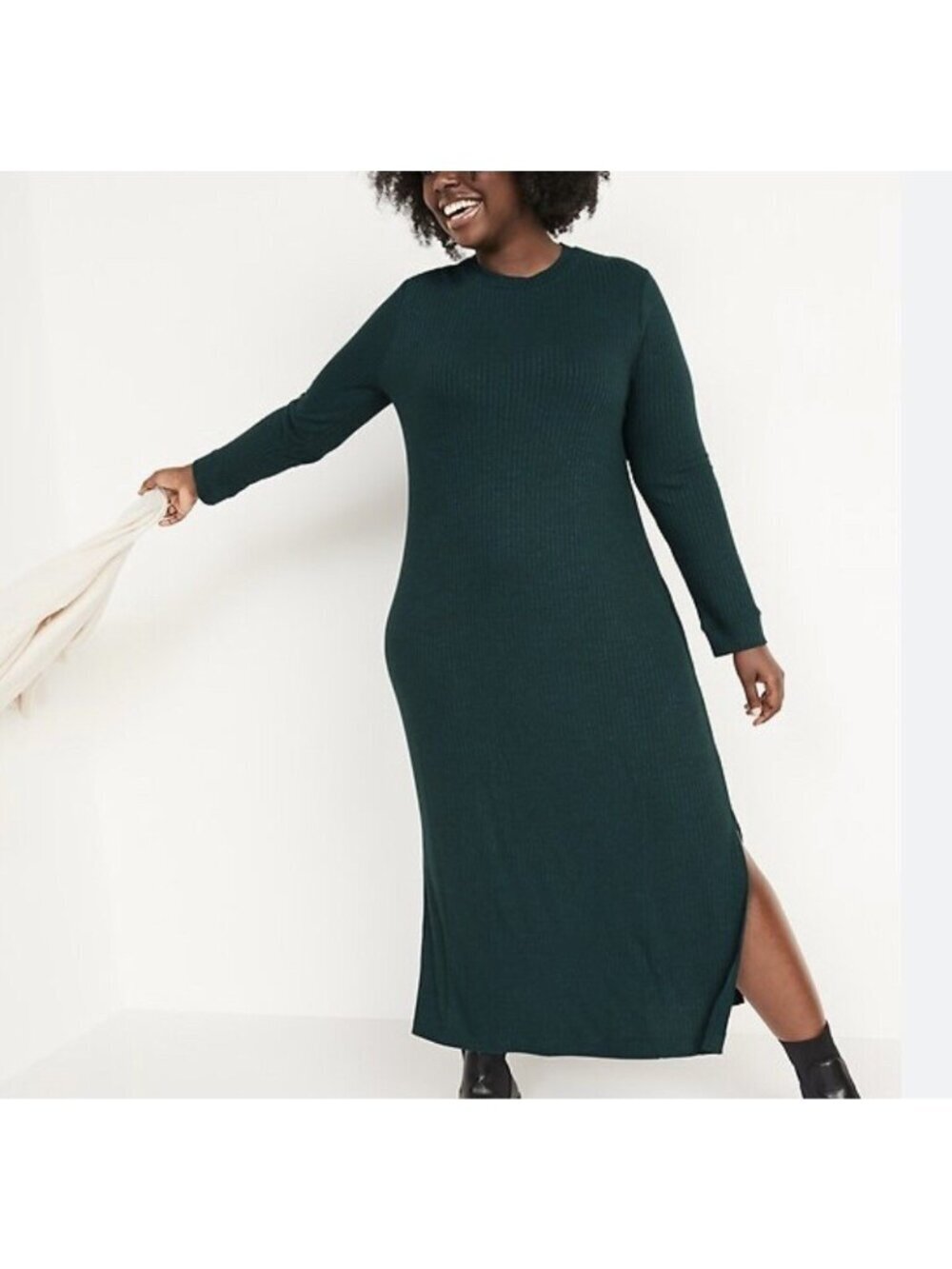 Old Navy Dress Womens 4X Dark Green Ribbed Knit Maxi Stretchy Loungewear Boho